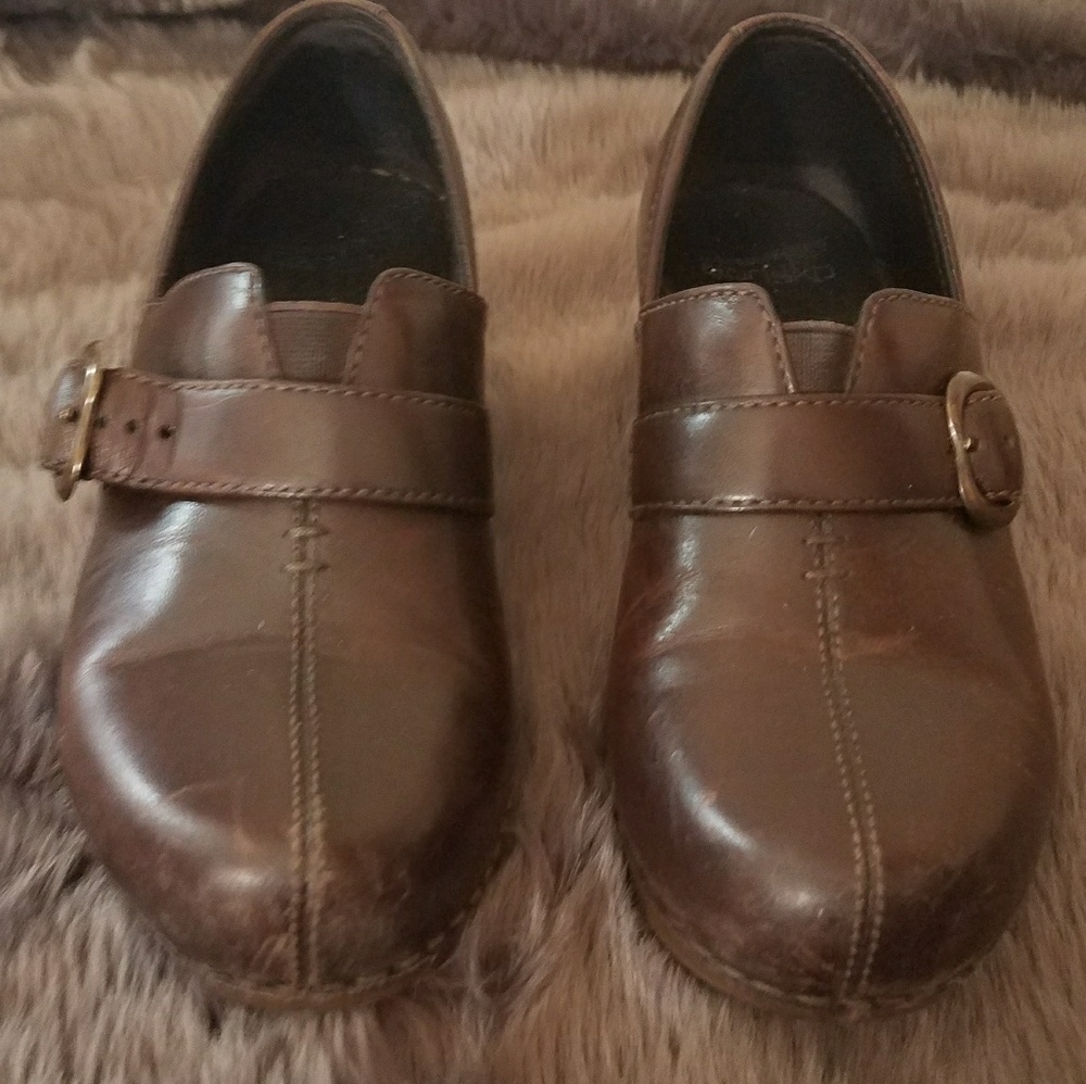 Dansko brown leather buckle mules 5